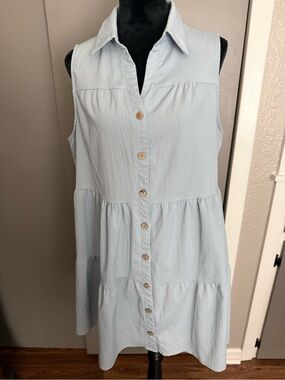 Source Unknown Light Blue Sleeveless Button-Front Tiered Tunic